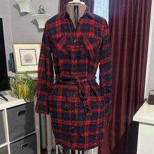Uniqlo Red and Black Plaid Shirt Dress